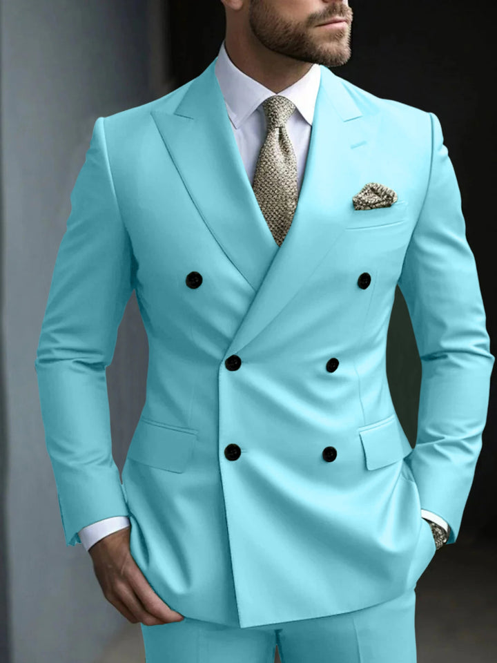 Green Men's Tailored Fit 2 Pieces Solid Coloured Double Breasted Six-buttons Party Suits
