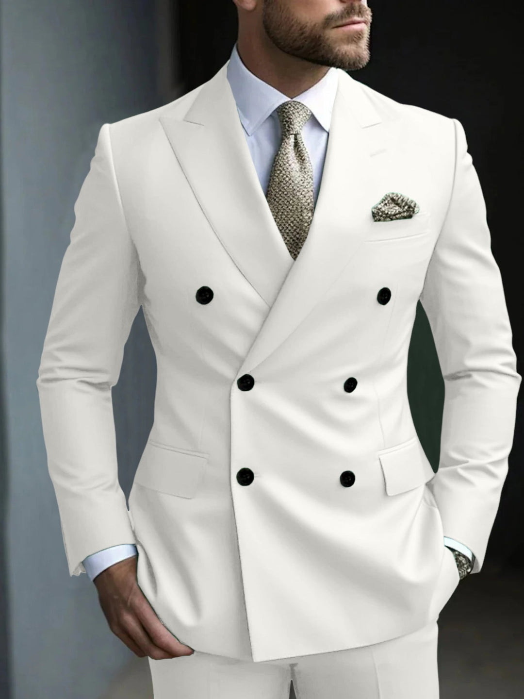 Green Men's Tailored Fit 2 Pieces Solid Coloured Double Breasted Six-buttons Party Suits