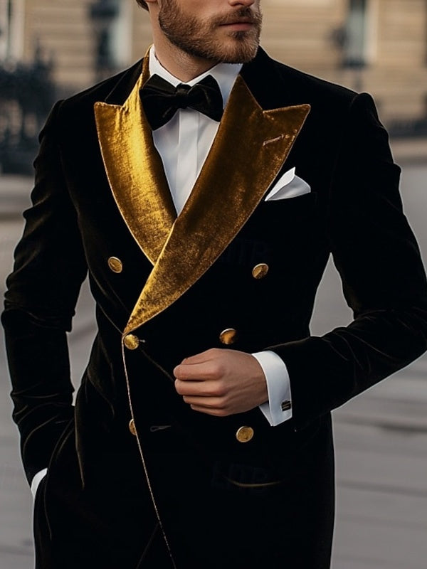 Men's Velvet Blazer Vintage Patchwork Solid Coloured Blazer Regular Standard Party Preppy Blazer Jacket