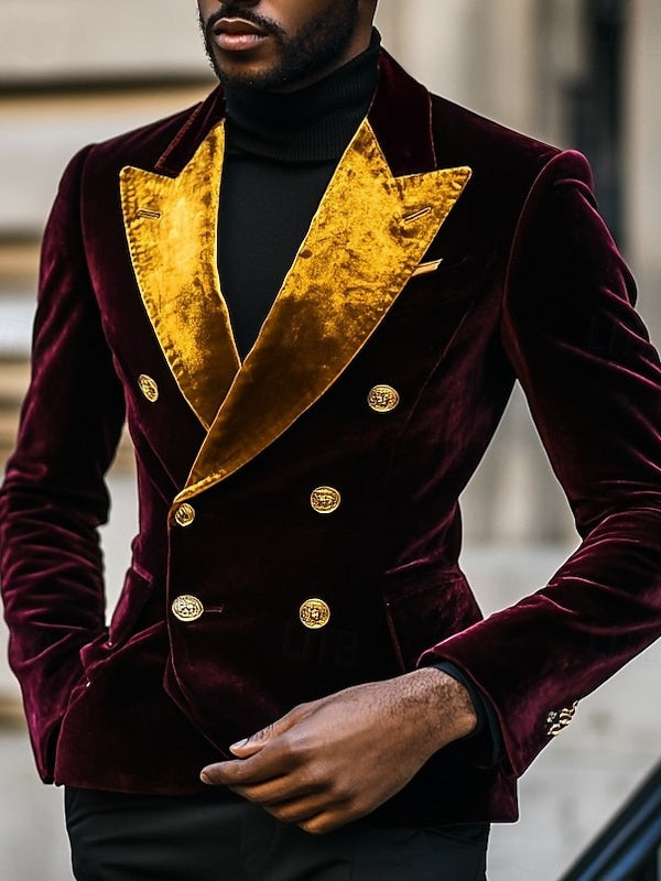 Men's Velvet Blazer Vintage Patchwork Solid Coloured Blazer Regular Standard Party Preppy Blazer Jacket