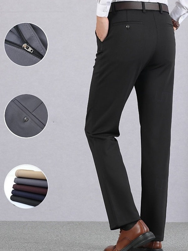 Black Grey Men's Thick Long Solid Colour High Elasticity Standard Fit Warm Pants