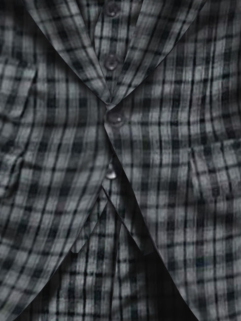 Dark Grey Men's Wedding Plaid Checkered Tailored Fit Single Breasted Suits 3 Piece