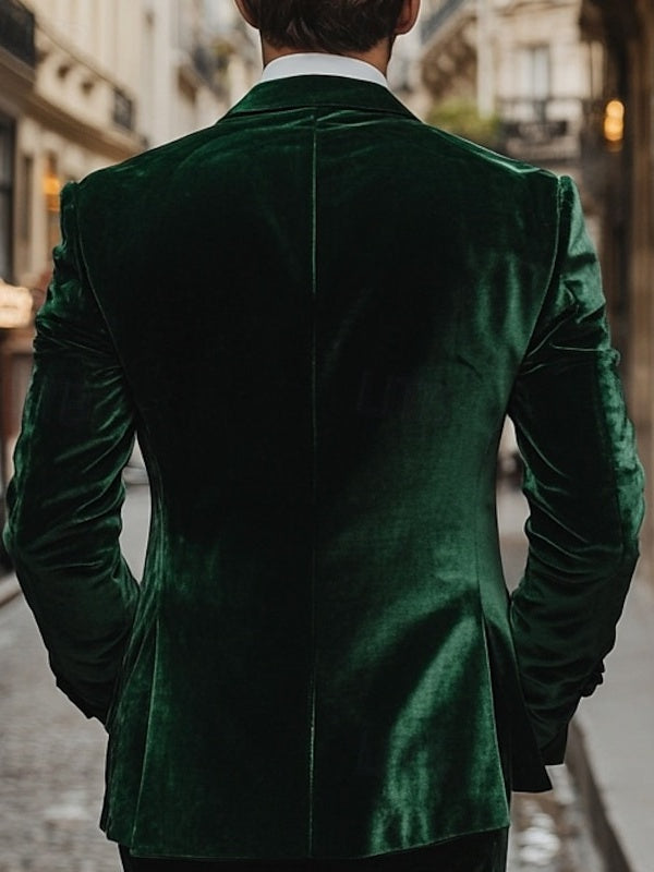 Men's Velvet Patchwork Solid Coloured Double Breasted Regular Standard Fit Vintage Party Jacket Blazer
