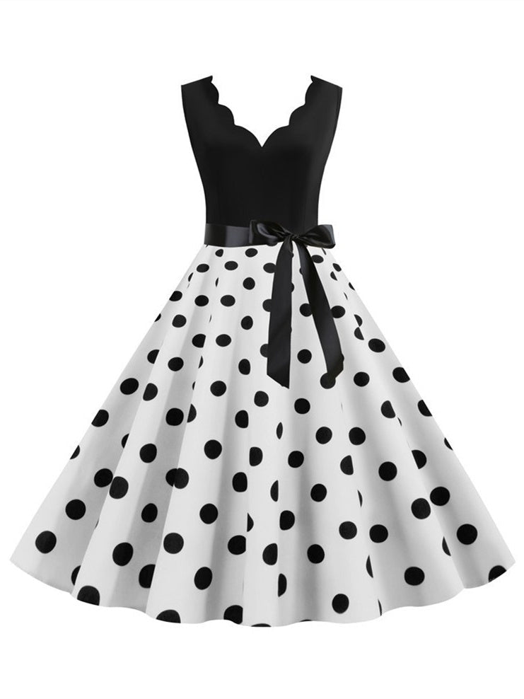 Short/Mini Cotton Blend V-Neck Sleeveless Printing Women's Vintage Dresses