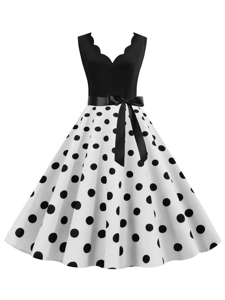 Short/Mini Cotton Blend V-Neck Sleeveless Printing Women's Vintage Dresses