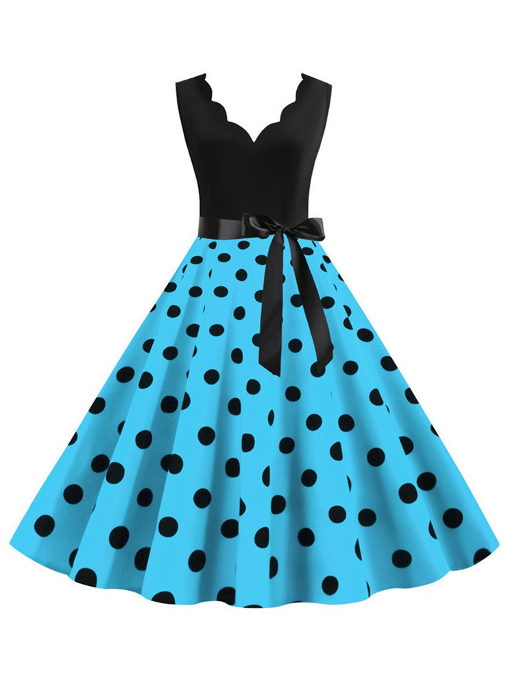 Short/Mini Cotton Blend V-Neck Sleeveless Printing Women's Vintage Dresses