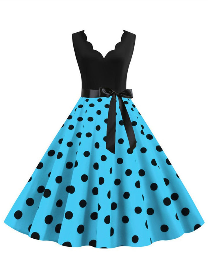 Short/Mini Cotton Blend V-Neck Sleeveless Printing Women's Vintage Dresses