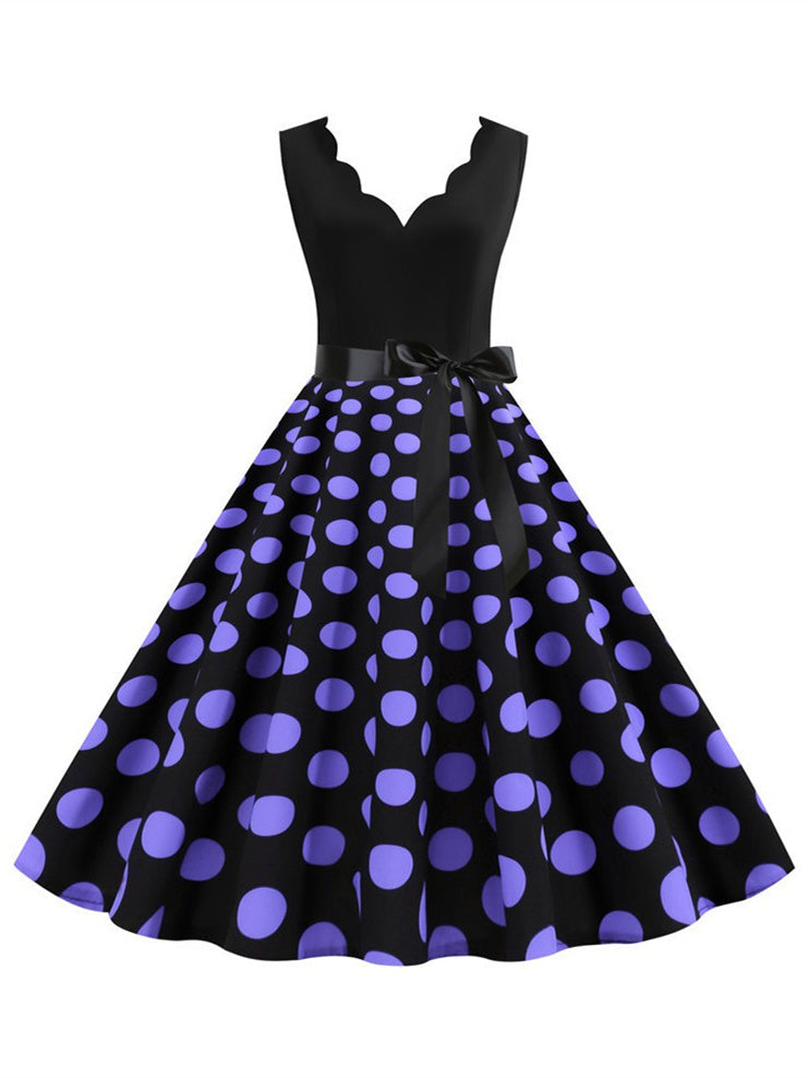 Short/Mini Cotton Blend V-Neck Sleeveless Printing Women's Vintage Dresses