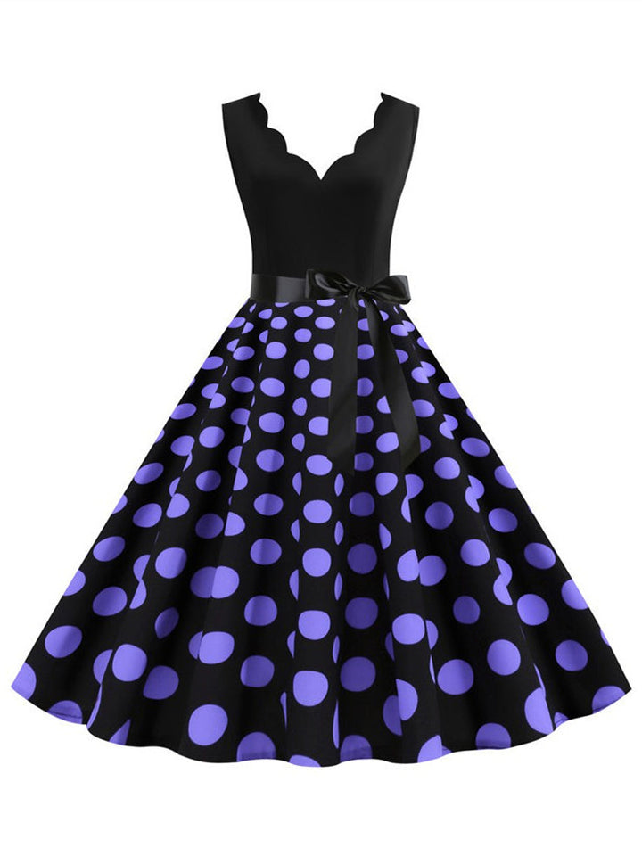 Short/Mini Cotton Blend V-Neck Sleeveless Printing Women's Vintage Dresses