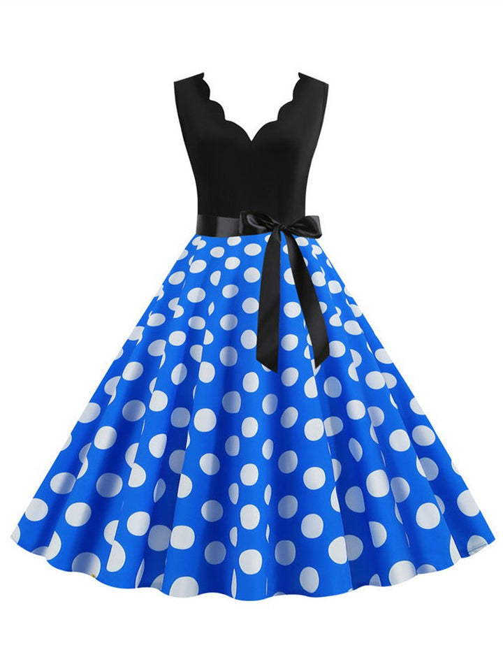 Short/Mini Cotton Blend V-Neck Sleeveless Printing Women's Vintage Dresses