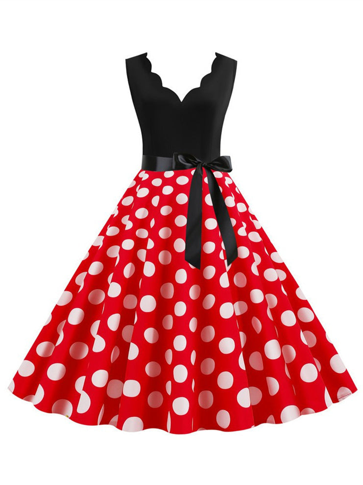 Short/Mini Cotton Blend V-Neck Sleeveless Printing Women's Vintage Dresses