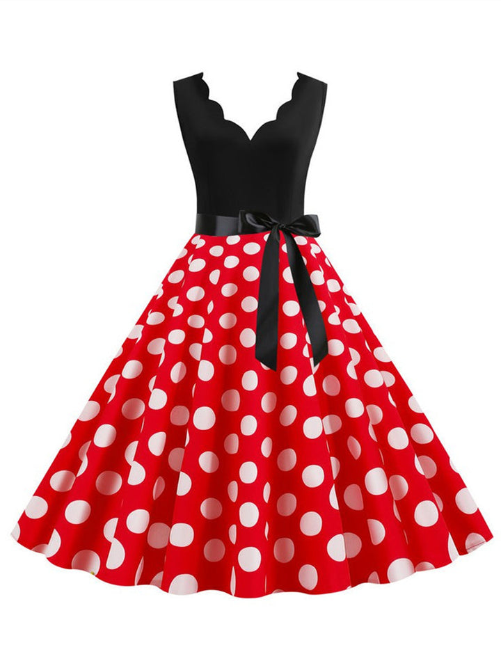 Short/Mini Cotton Blend V-Neck Sleeveless Printing Women's Vintage Dresses