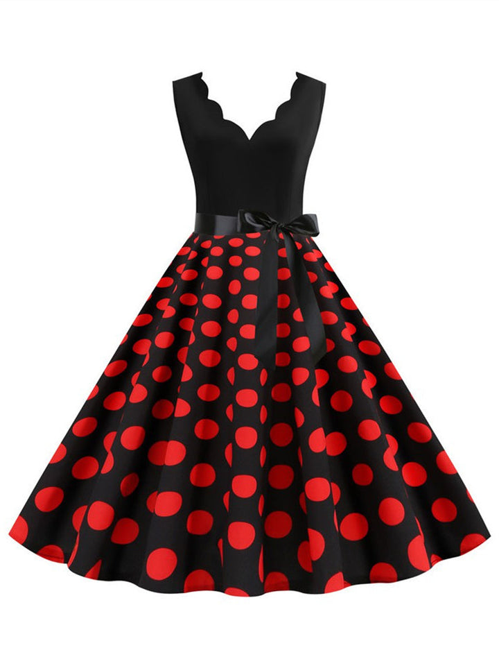 Short/Mini Cotton Blend V-Neck Sleeveless Printing Women's Vintage Dresses
