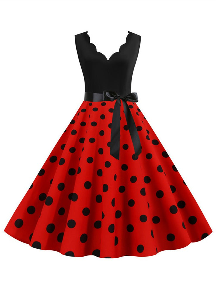 Short/Mini Cotton Blend V-Neck Sleeveless Printing Women's Vintage Dresses