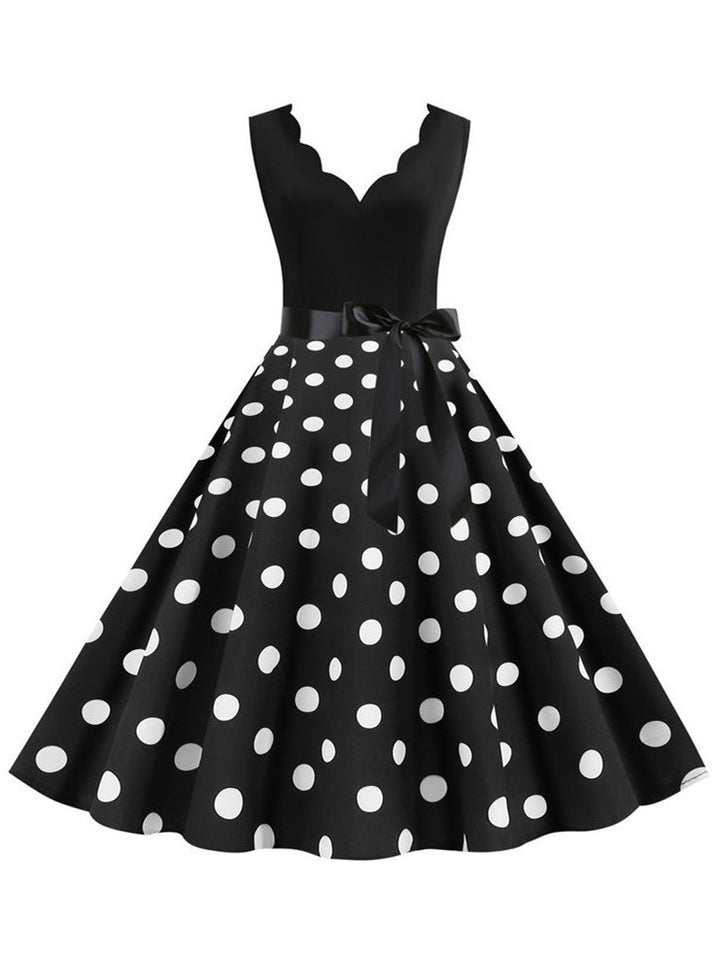 Short/Mini Cotton Blend V-Neck Sleeveless Printing Women's Vintage Dresses