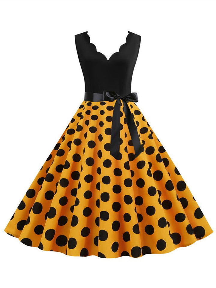 Short/Mini Cotton Blend V-Neck Sleeveless Printing Women's Vintage Dresses