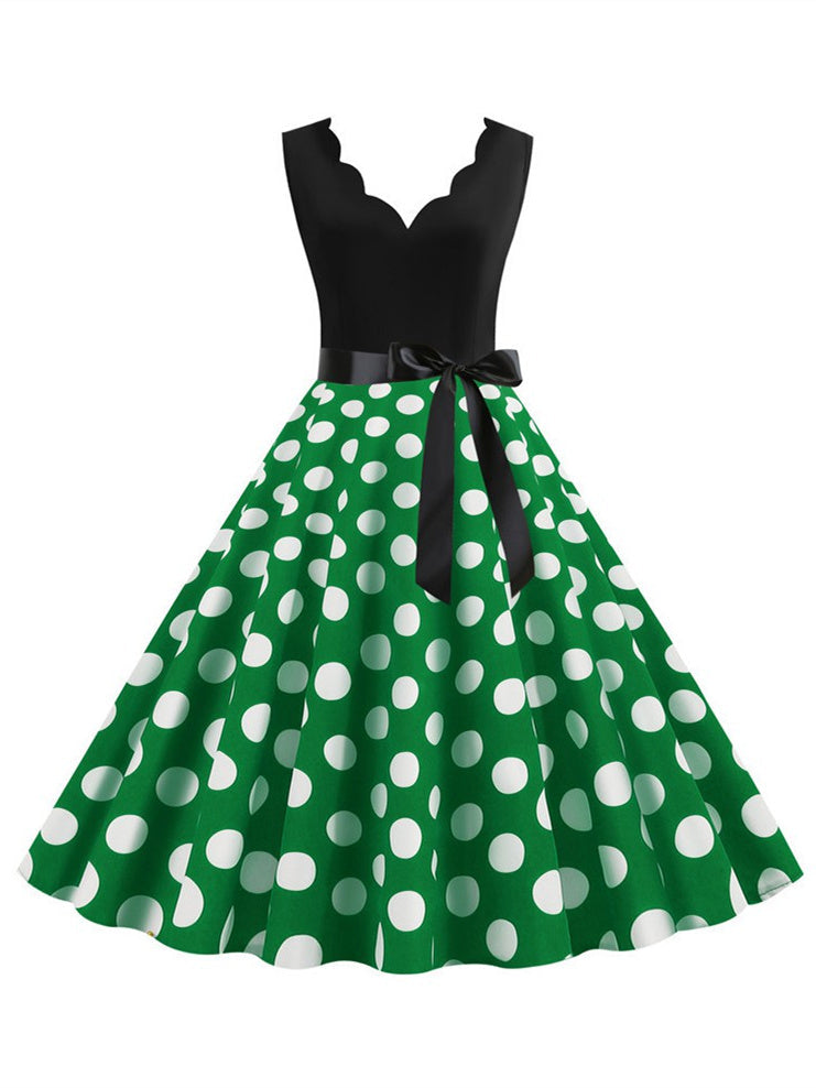 Short/Mini Cotton Blend V-Neck Sleeveless Printing Women's Vintage Dresses