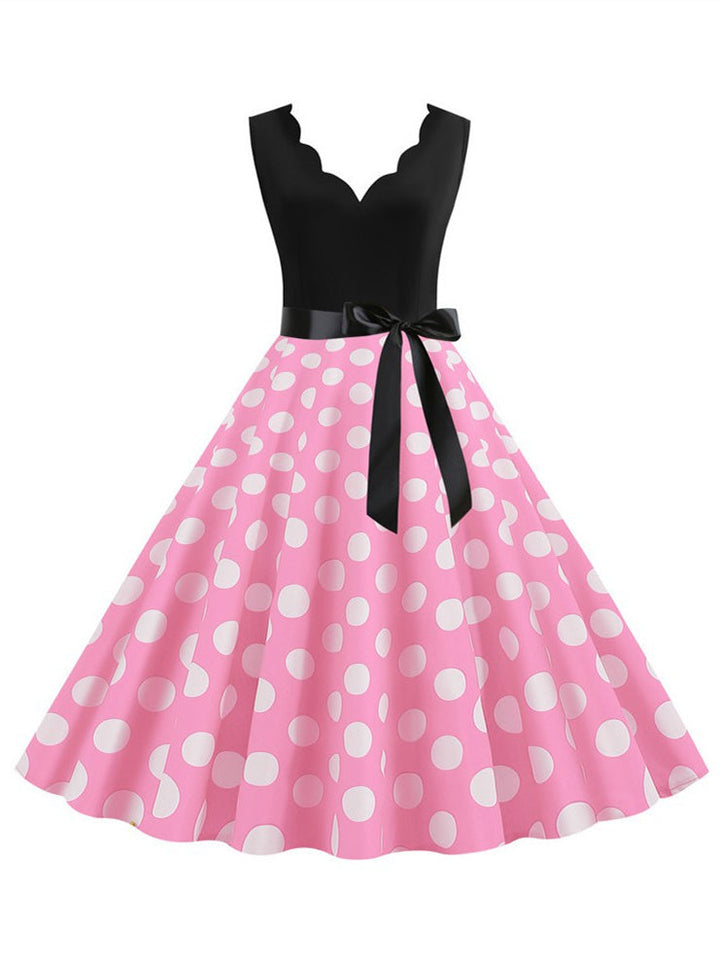 Short/Mini Cotton Blend V-Neck Sleeveless Printing Women's Vintage Dresses
