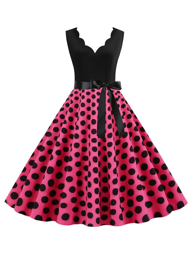 Short/Mini Cotton Blend V-Neck Sleeveless Printing Women's Vintage Dresses
