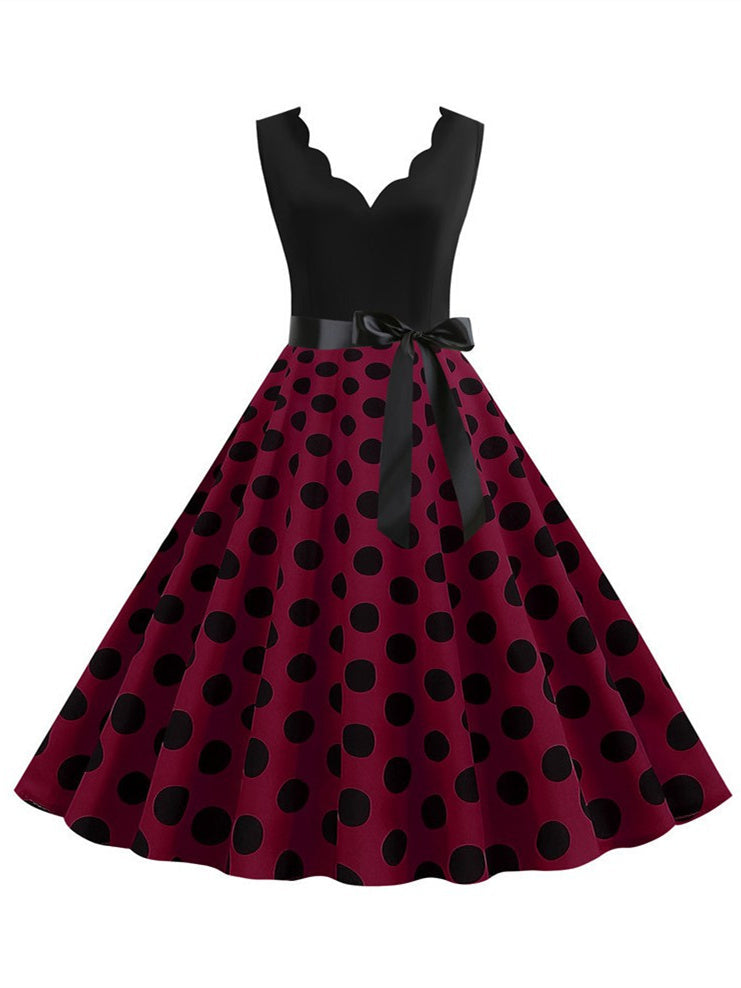 Short/Mini Cotton Blend V-Neck Sleeveless Printing Women's Vintage Dresses