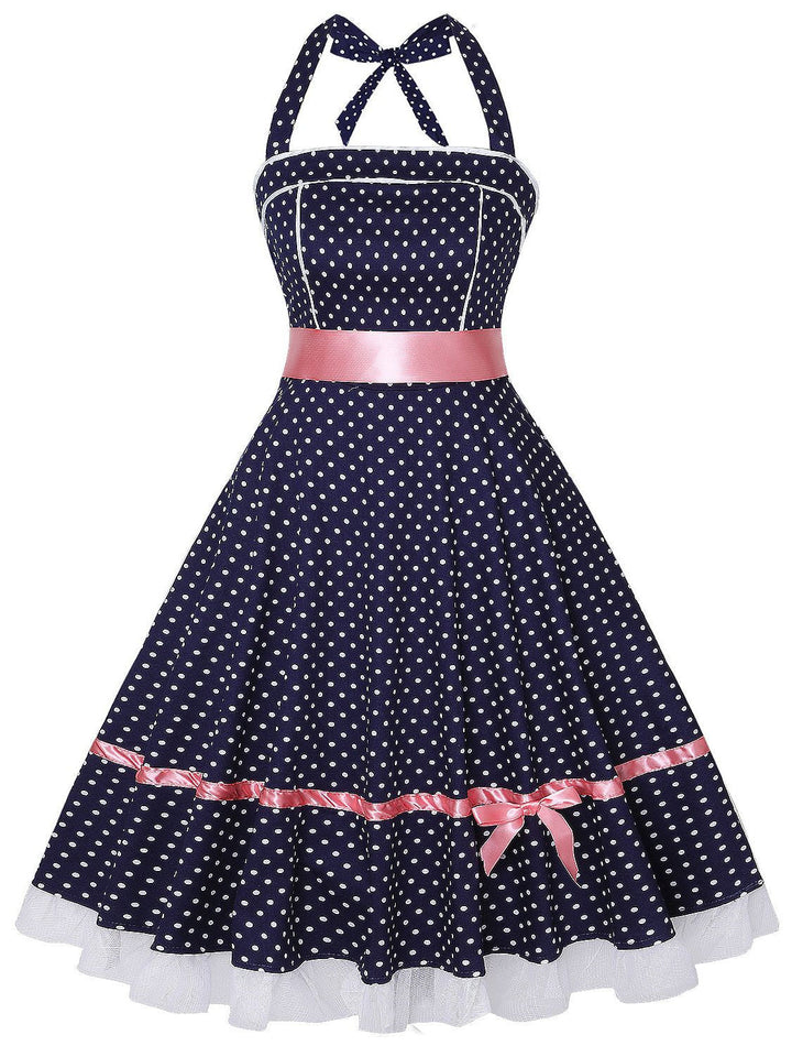 Short/Mini Polyester Halter Neck Sleeveless Retro Vintage Women's Vintage Dresses