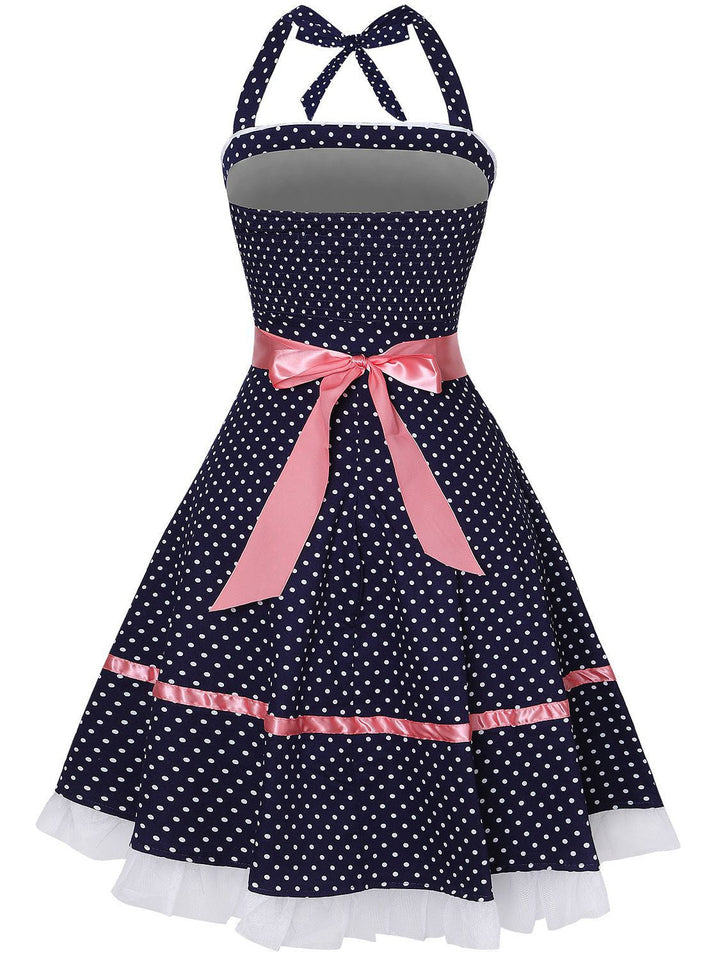 Short/Mini Polyester Halter Neck Sleeveless Retro Vintage Women's Vintage Dresses