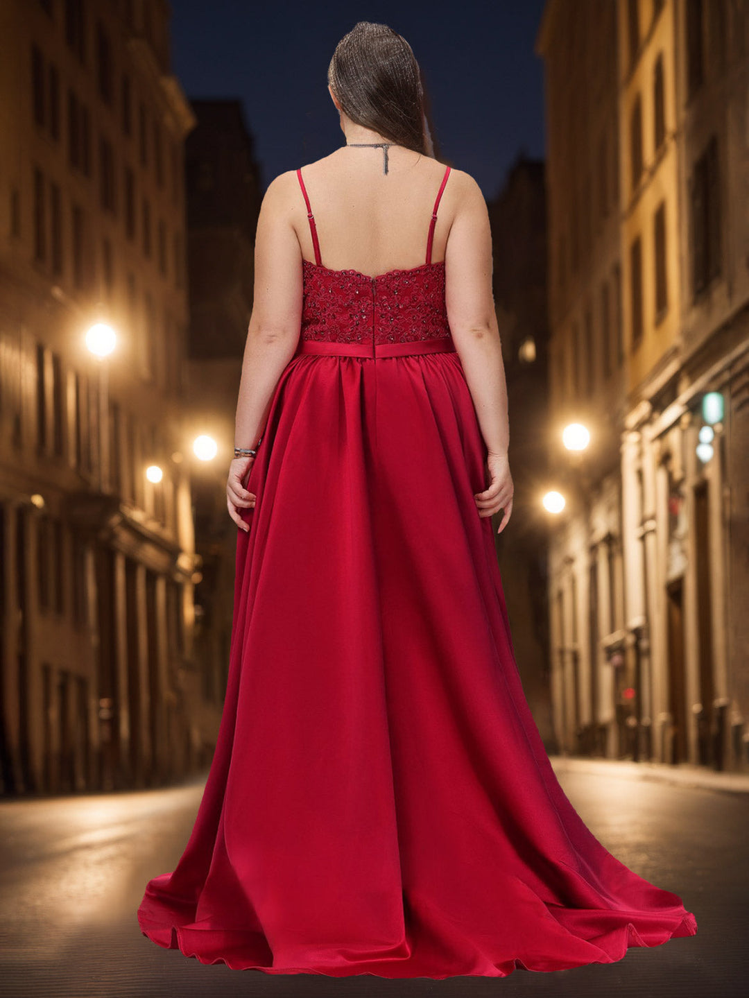A-Line/Princess V-Neck Sleeveless Floor-Length Plus Size Prom Dresses With Appliques & Split Side