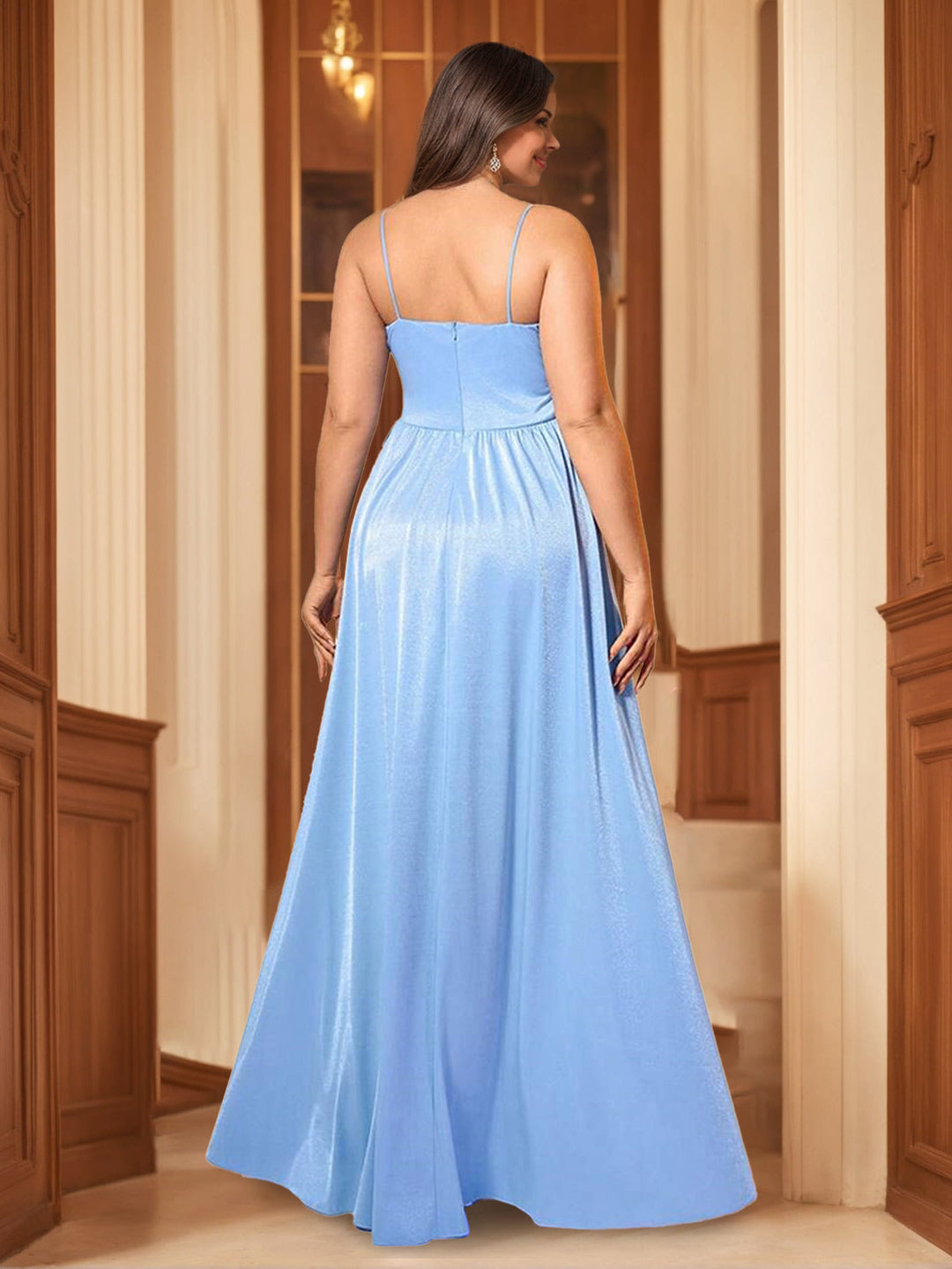 A-Line/Princess Spaghetti Straps Sleeveless Floor-Length Plus Size Prom Dresses With Ruffles