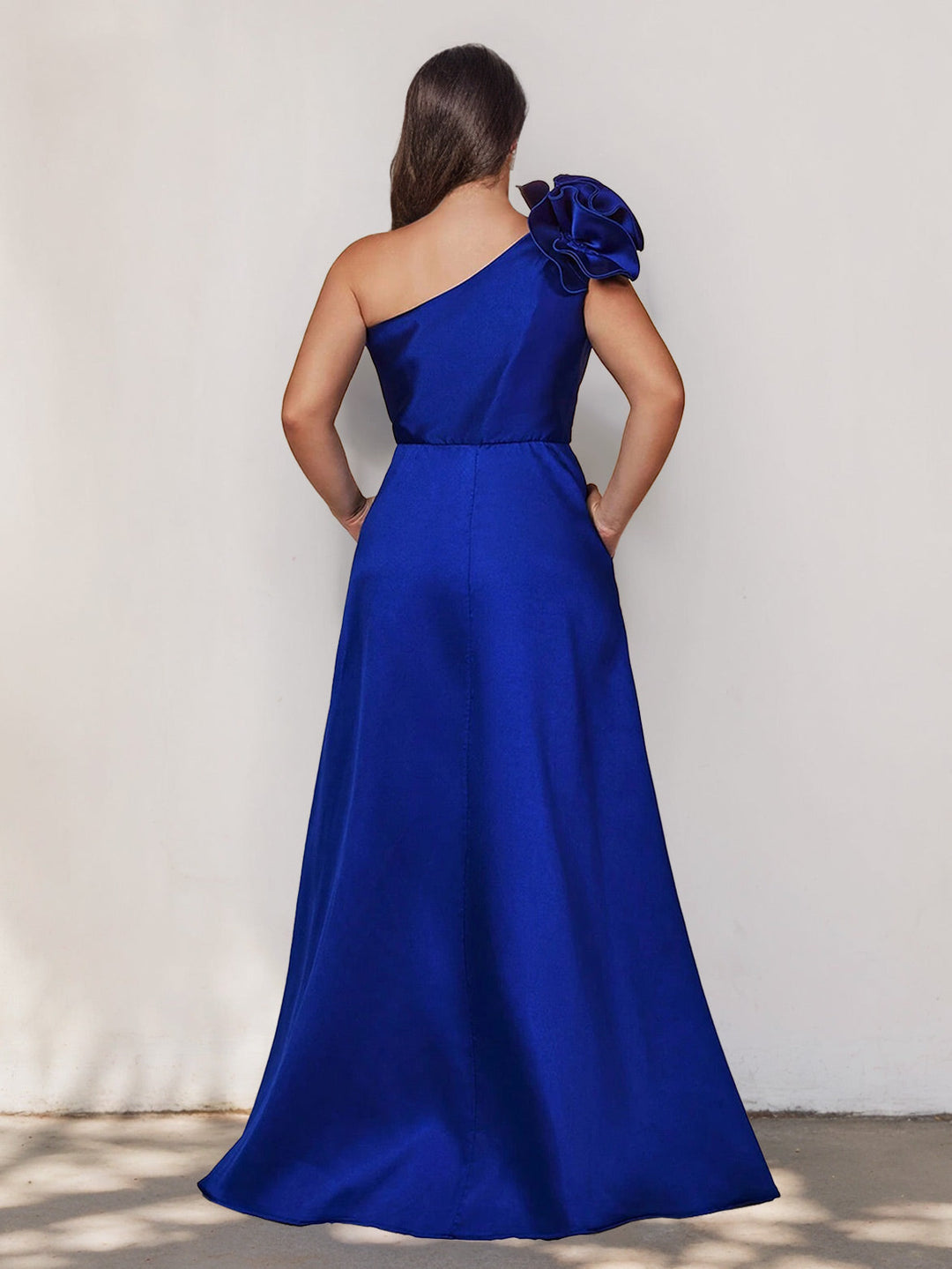 Trumpet/Mermaid One-Shoulder Sleeveless Floor-Length Satin Plus Size Prom Dresses With Bowknot