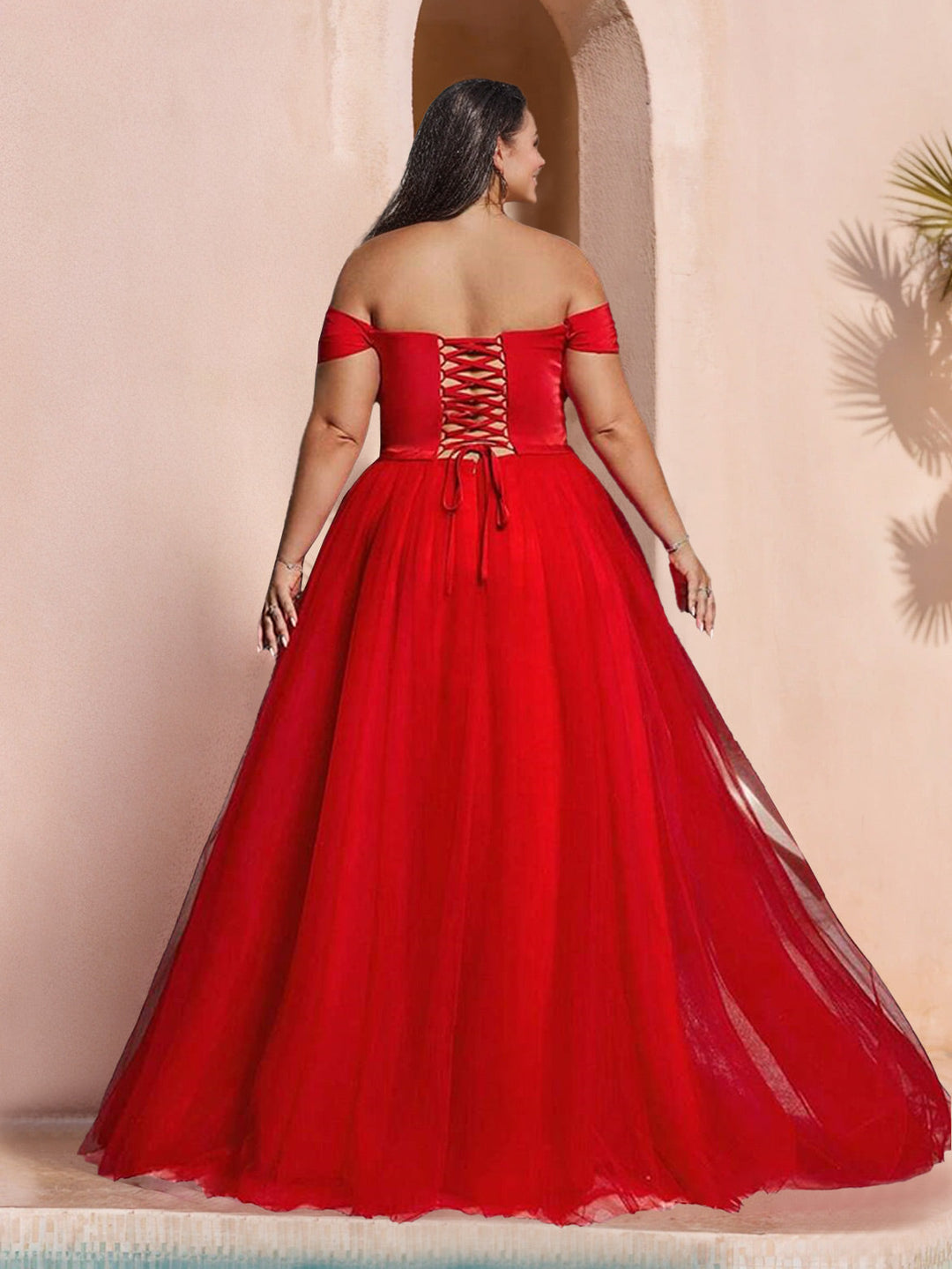 Ball Gown Off-the-shoulder Sleeveless Floor-Length Plus Size Prom Evening Dresses with Ruffles & Split Side