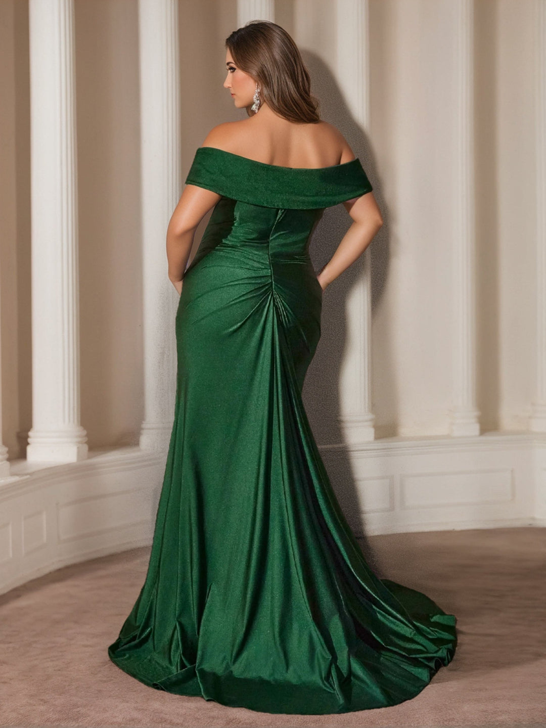 Sheath/Column Off-the-Shoulder Sleeveless Floor-length Plus Size Prom Dresses with Ruffles