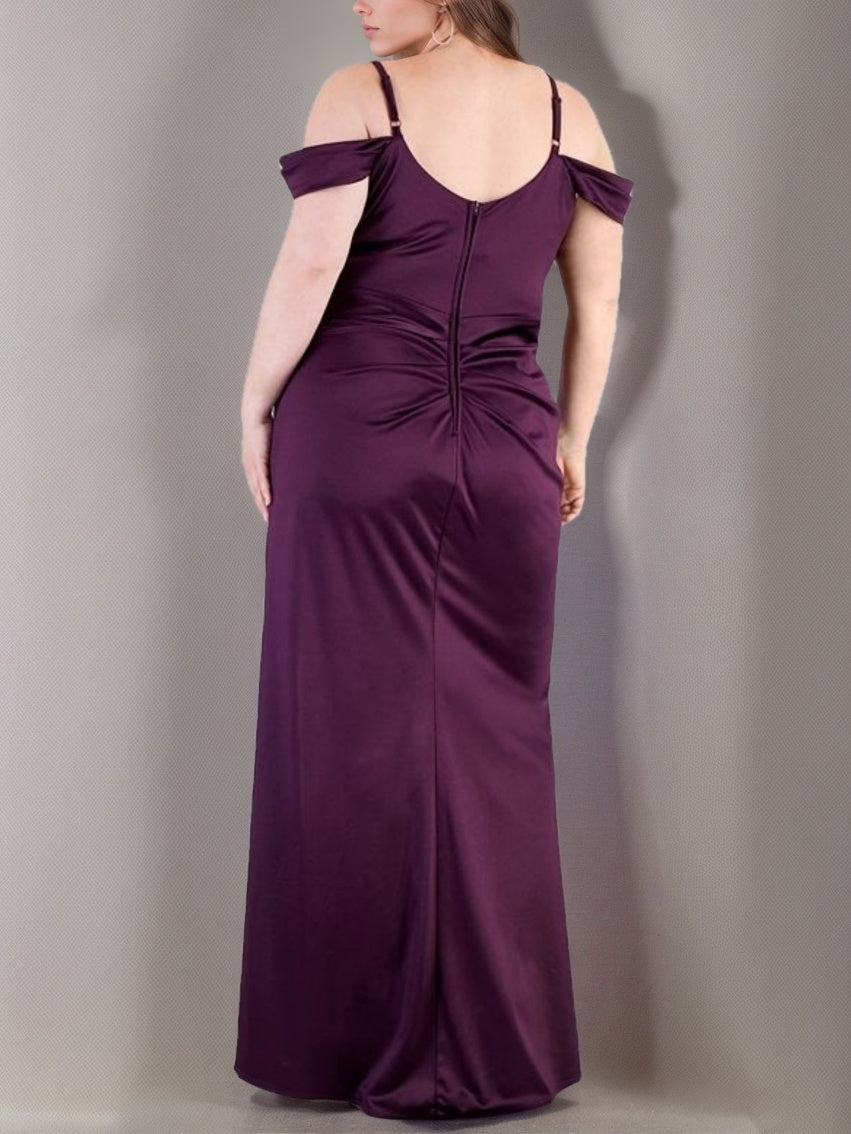 A-Line/Princess Spaghetti Straps Sleeveless Ankle-Length Plus Size Prom Dresses With Ruffles & Split Side