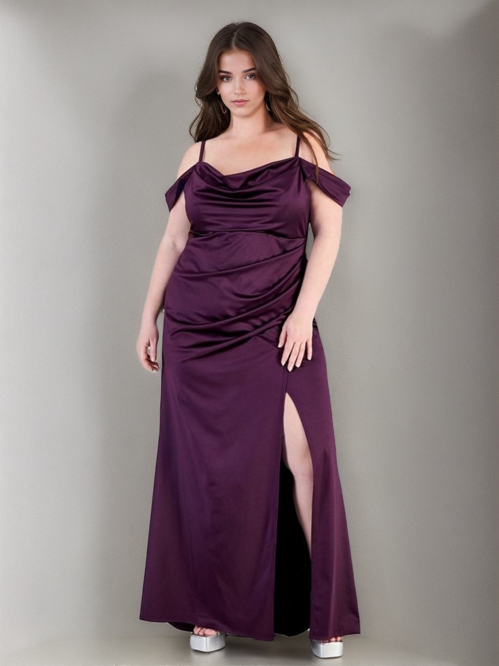 A-Line/Princess Spaghetti Straps Sleeveless Ankle-Length Plus Size Prom Dresses With Ruffles & Split Side