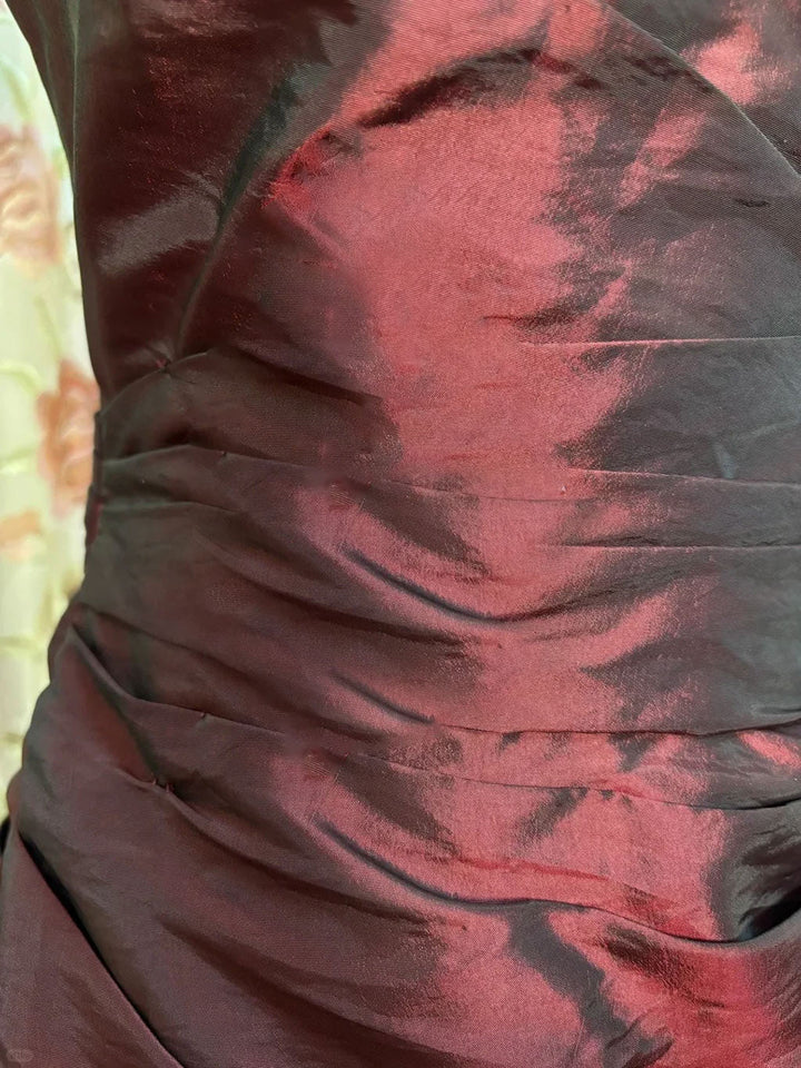 Trumpet/Mermaid Strapless Sleeveless Floor-Length Taffeta Prom Dresses with Sequins & Ruffles