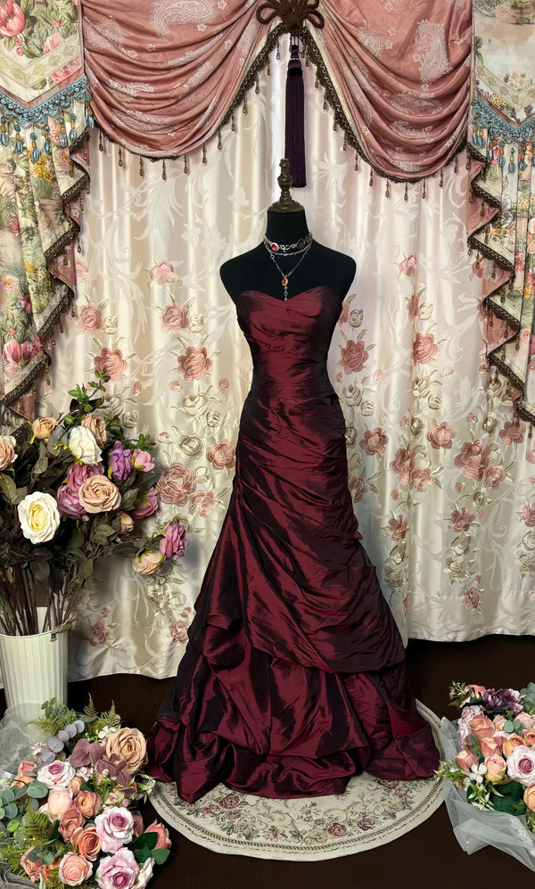 Trumpet/Mermaid Strapless Sleeveless Floor-Length Taffeta Prom Dresses with Sequins & Ruffles