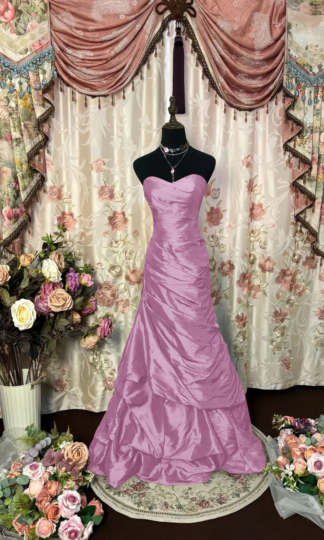 Trumpet/Mermaid Strapless Sleeveless Floor-Length Taffeta Prom Dresses with Sequins & Ruffles