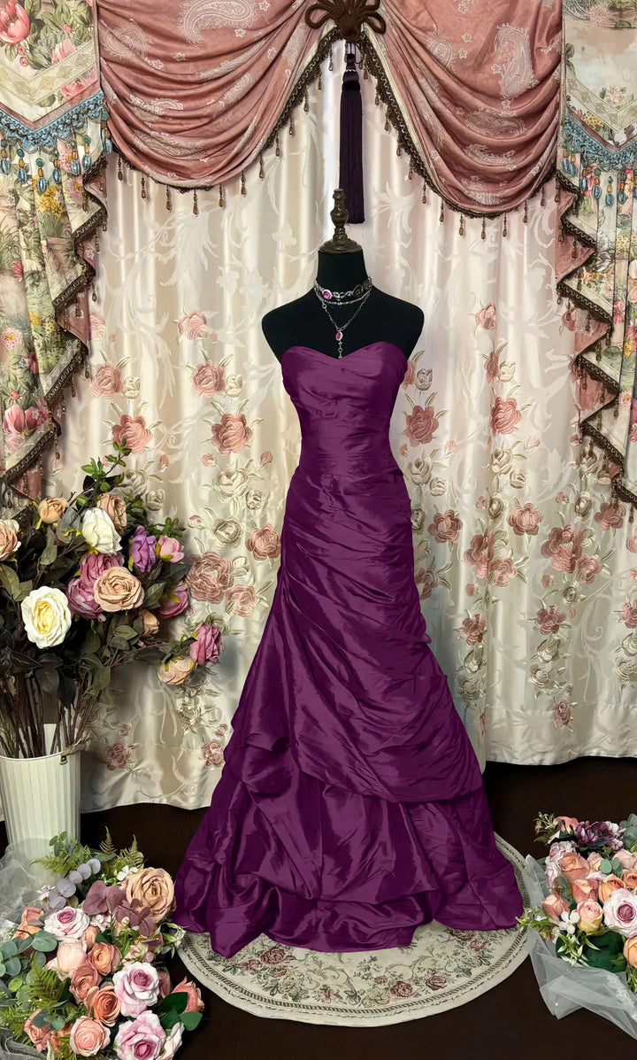 Trumpet/Mermaid Strapless Sleeveless Floor-Length Taffeta Prom Dresses with Sequins & Ruffles