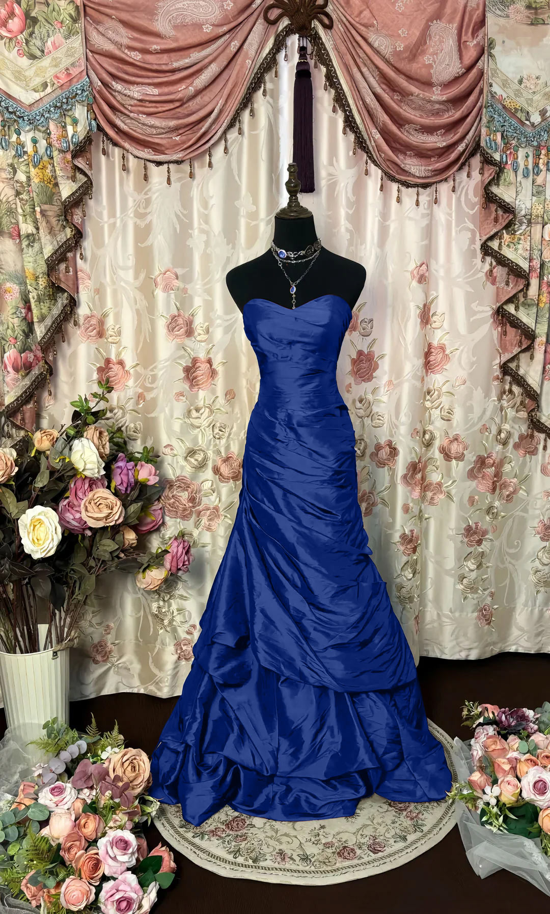 Trumpet/Mermaid Strapless Sleeveless Floor-Length Taffeta Prom Dresses with Sequins & Ruffles