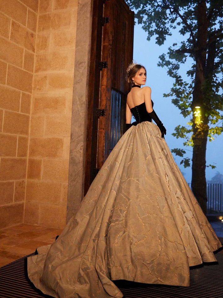 Ball Gown Strapless Sleeveless Floor-length Long Prom Dresses with Lace