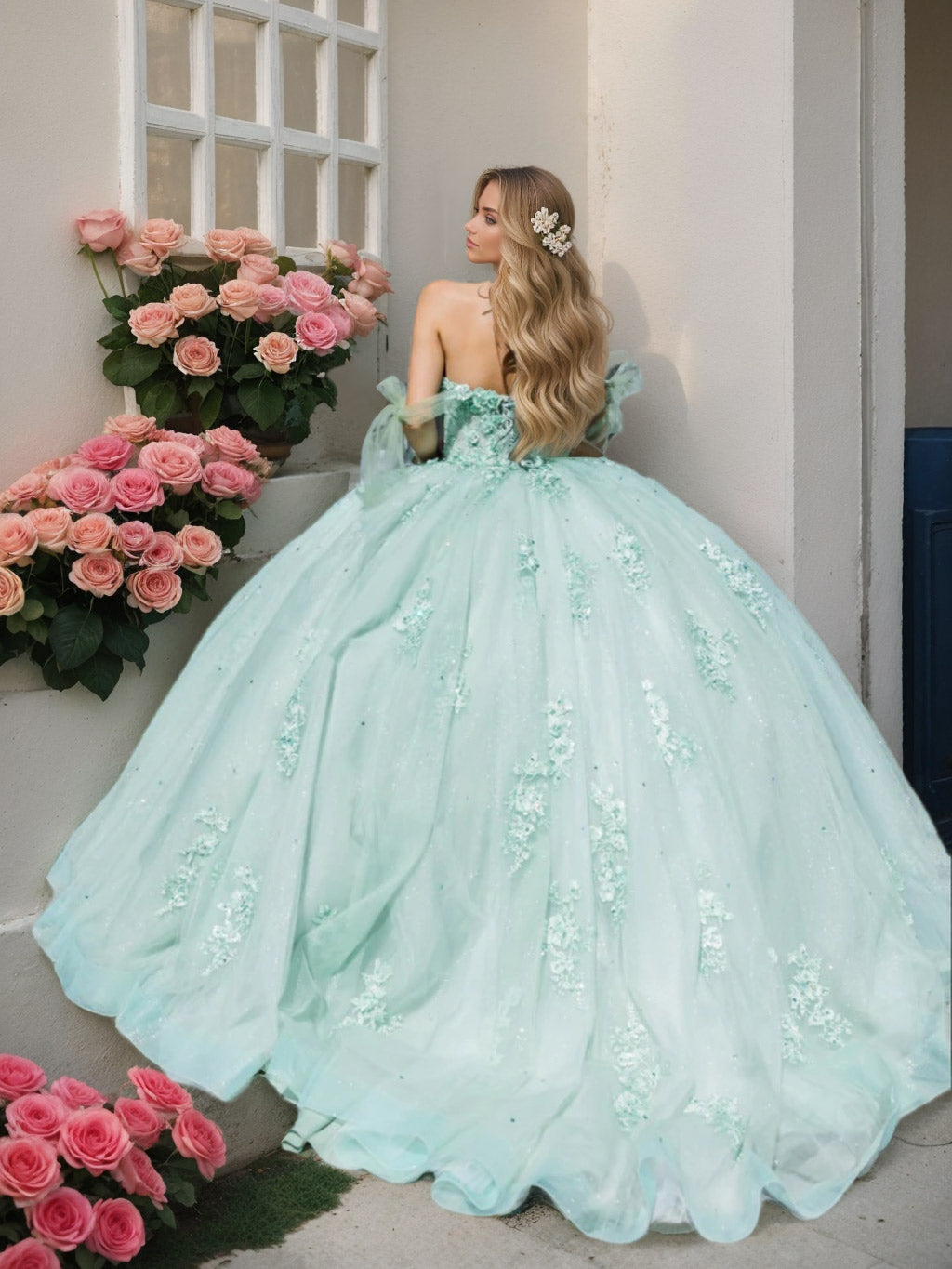 Ball Gown Off-the-Shoulder Sleeveless Floor-length Long Prom Dresses with Sequins