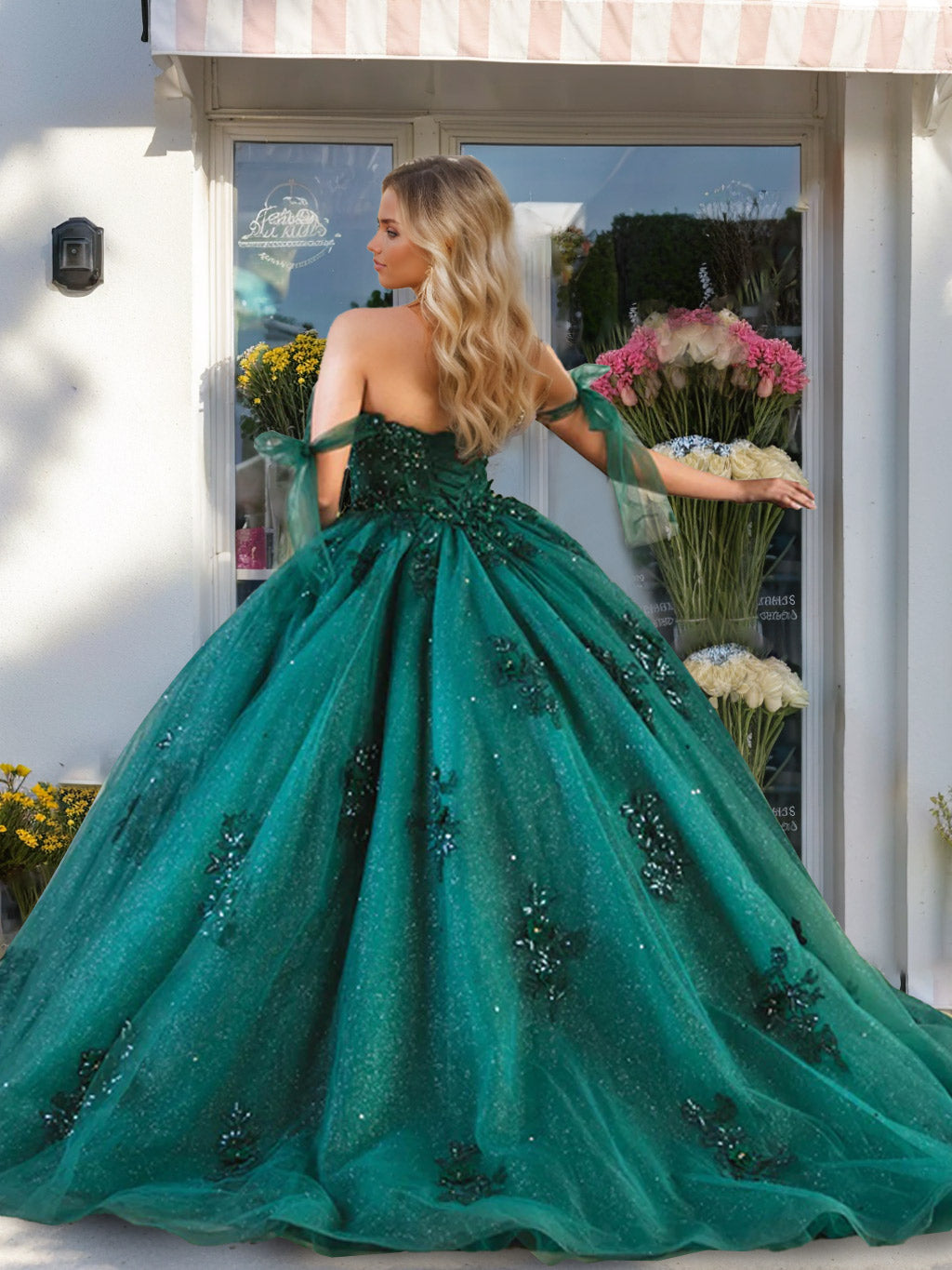 Ball Gown Off-the-Shoulder Sleeveless Floor-length Long Prom Dresses with Sequins