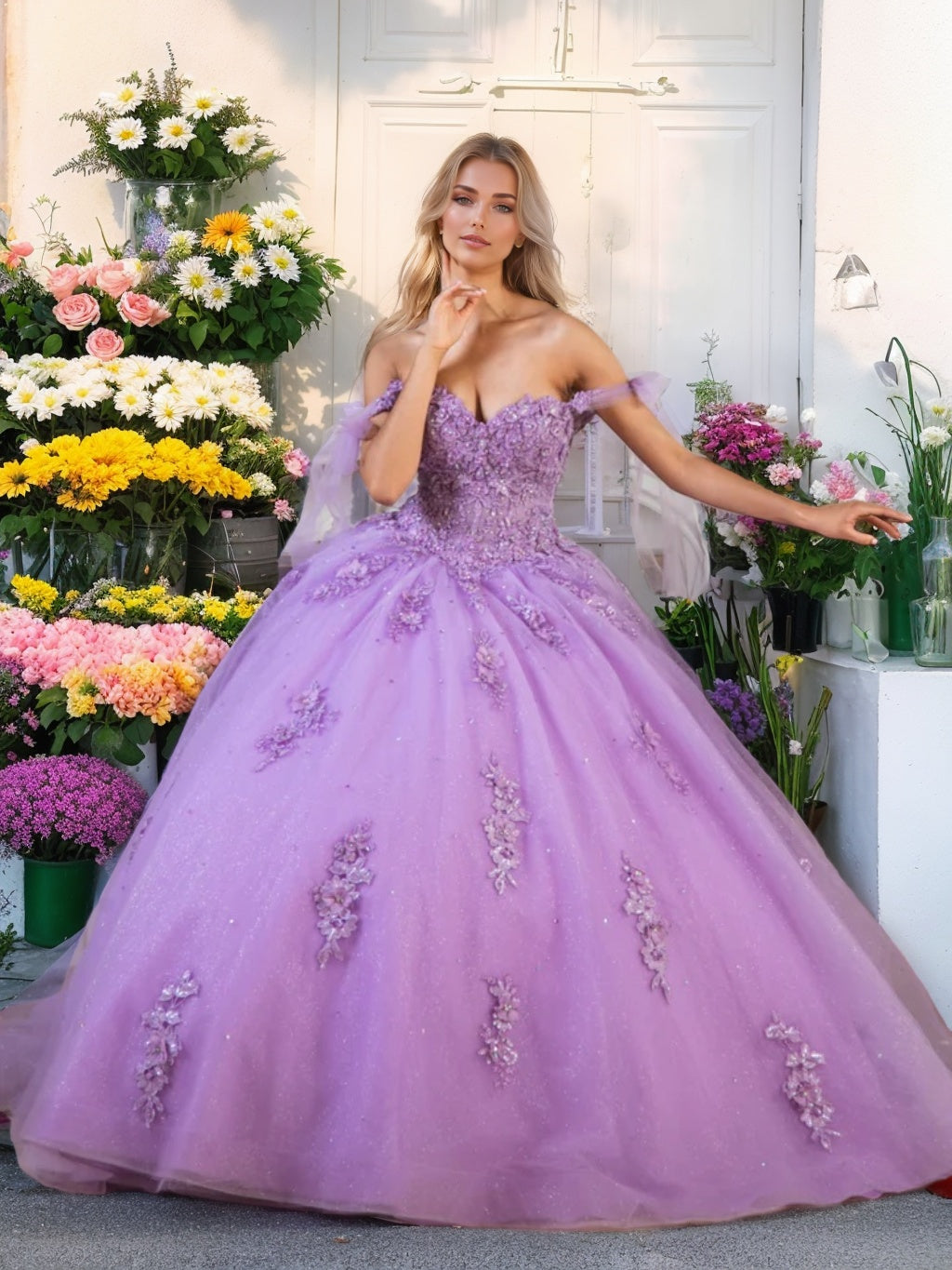Ball Gown Off-the-Shoulder Sleeveless Floor-length Long Prom Dresses with Sequins