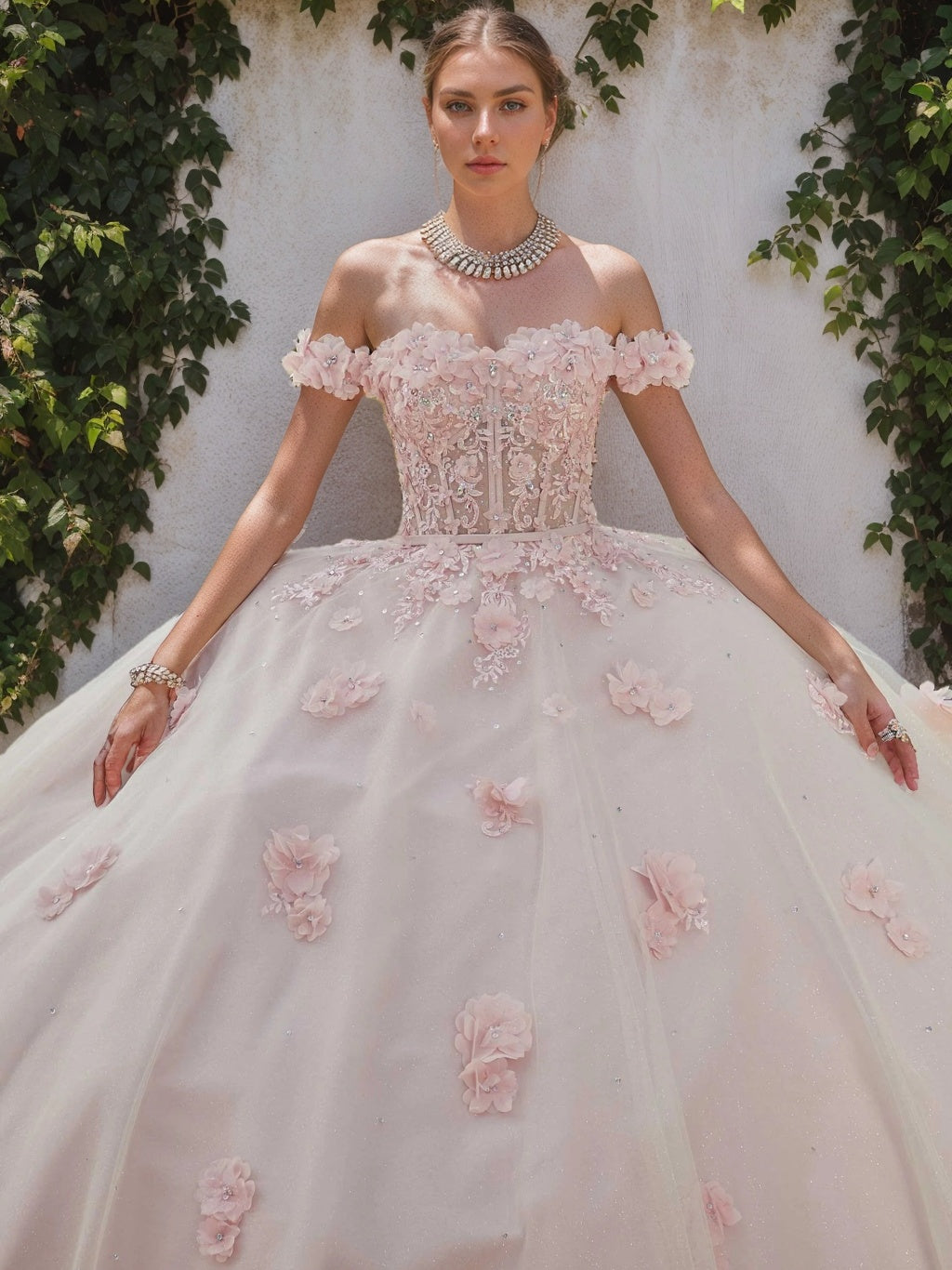 Ball Gown Sweetheart Off-the-Shoulder Sleeveless Floor-length Tulle Long Prom Dresses with Appliques & Flowers