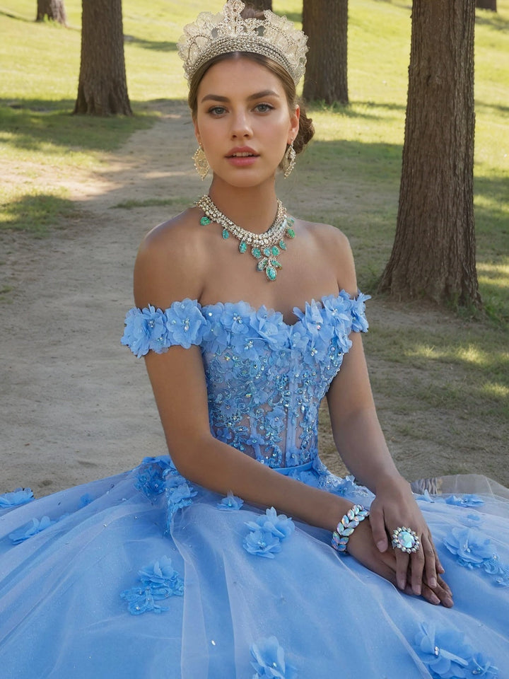 Ball Gown Sweetheart Off-the-Shoulder Sleeveless Floor-length Tulle Long Prom Dresses with Appliques & Flowers