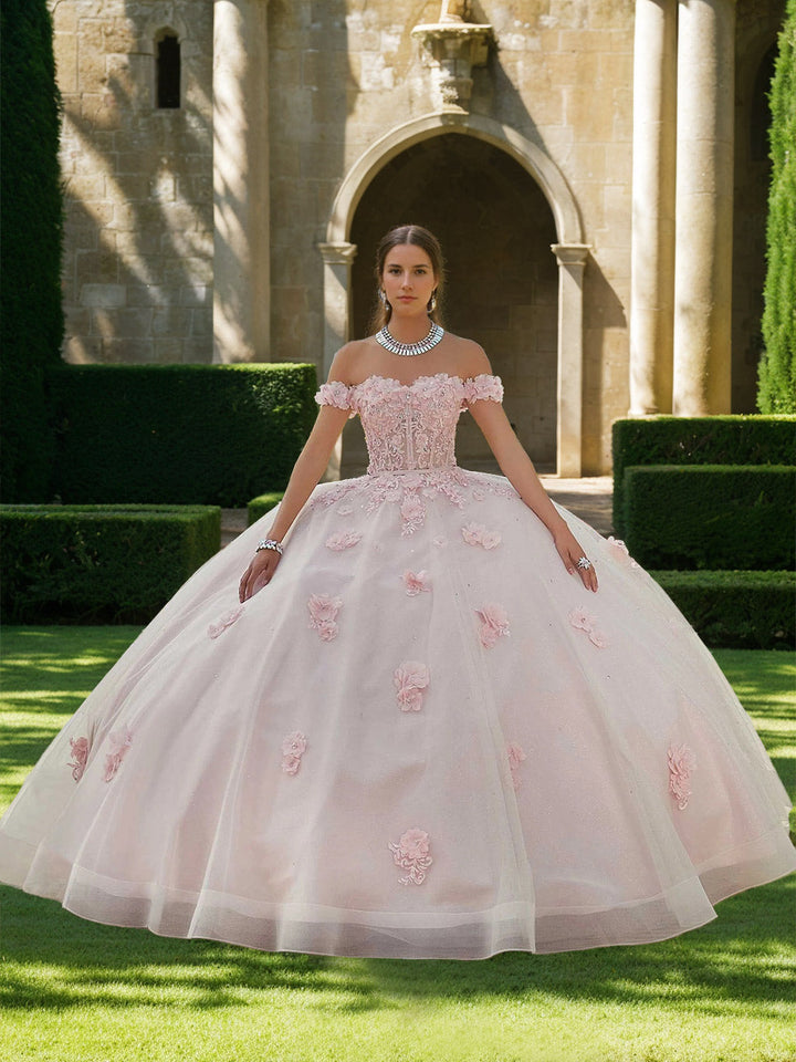Ball Gown Sweetheart Off-the-Shoulder Sleeveless Floor-length Tulle Long Prom Dresses with Appliques & Flowers