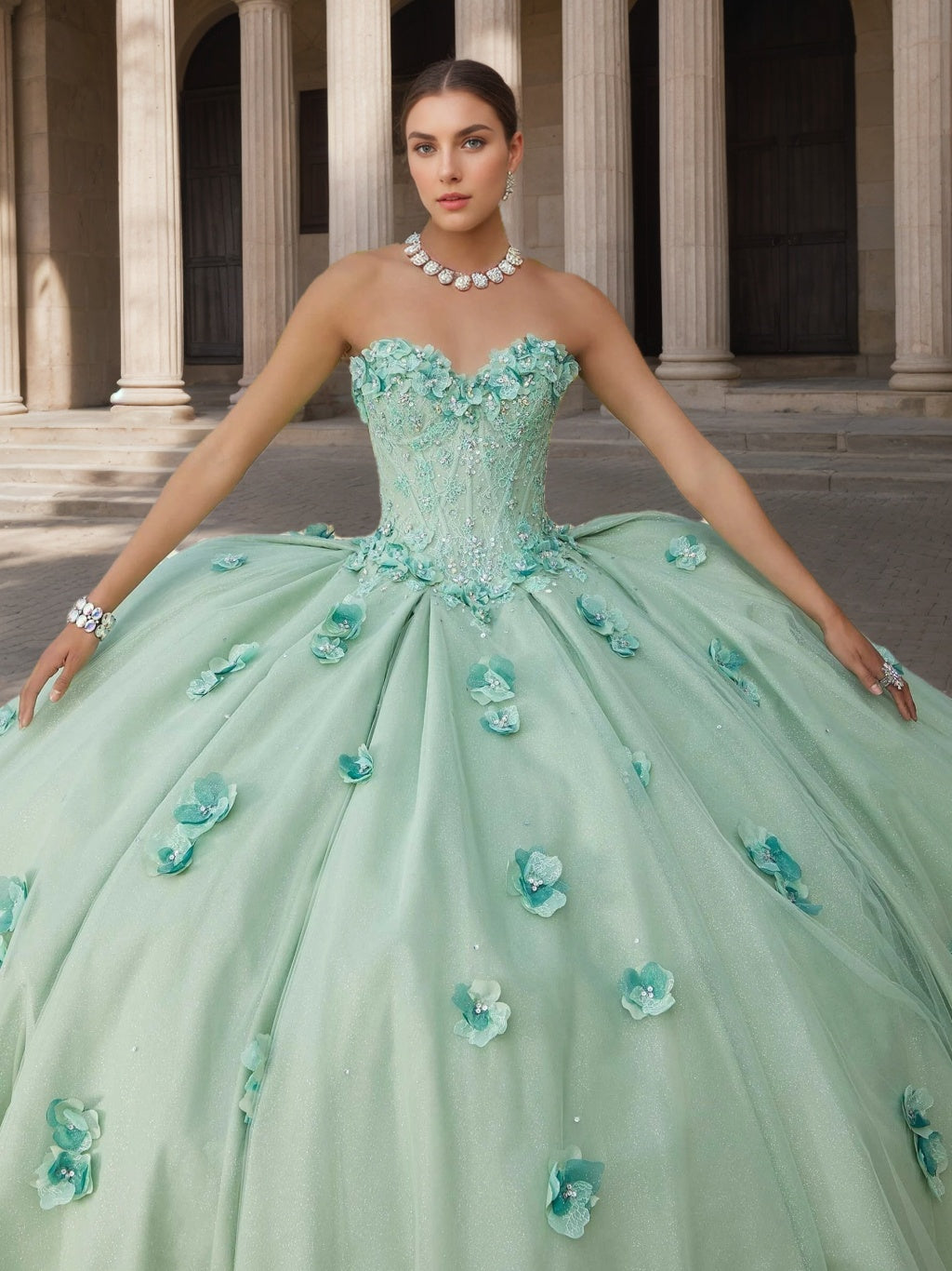 Ball Gown Sweetheart Strapless Sleeveless Floor-length Lace Tulle Long Prom Dresses with Sequins & Flowers