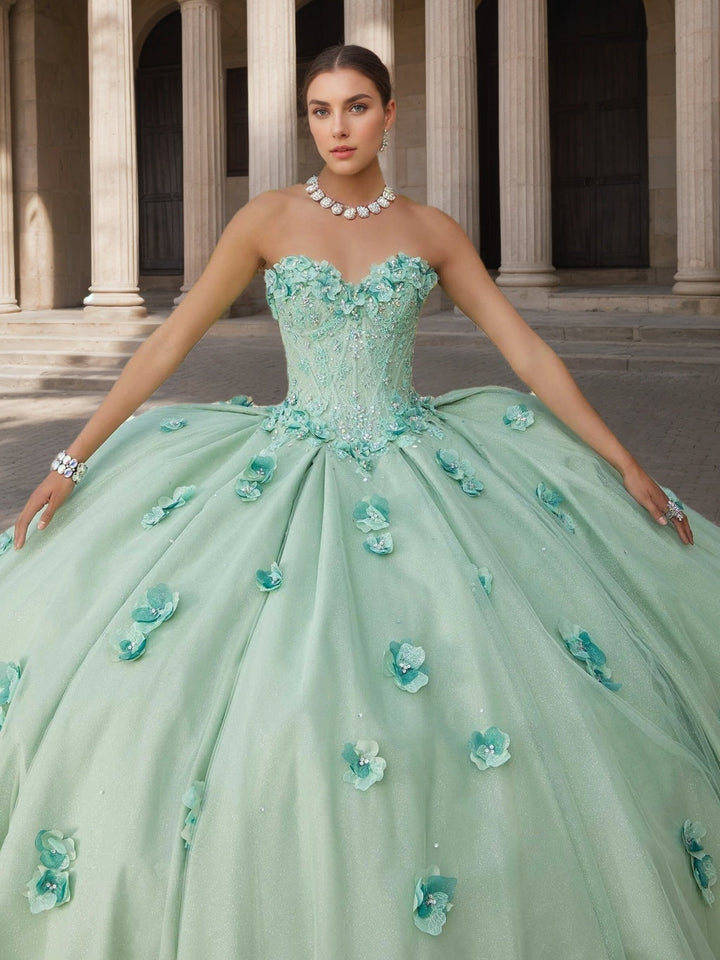 Ball Gown Sweetheart Strapless Sleeveless Floor-length Lace Tulle Long Prom Dresses with Sequins & Flowers
