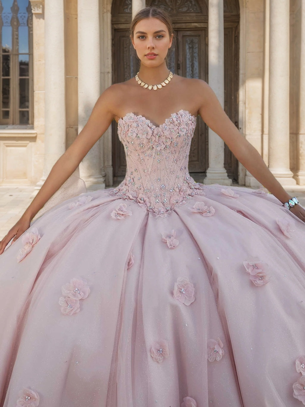 Ball Gown Sweetheart Strapless Sleeveless Floor-length Lace Tulle Long Prom Dresses with Sequins & Flowers