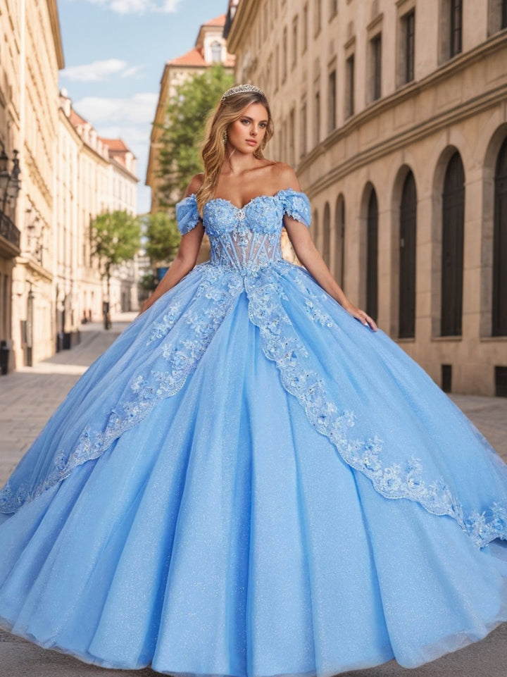 Ball Gown Sweetheart Off-the-Shoulder Sleeveless Floor-length Lace Long Prom Dresses with Appliques & Beads