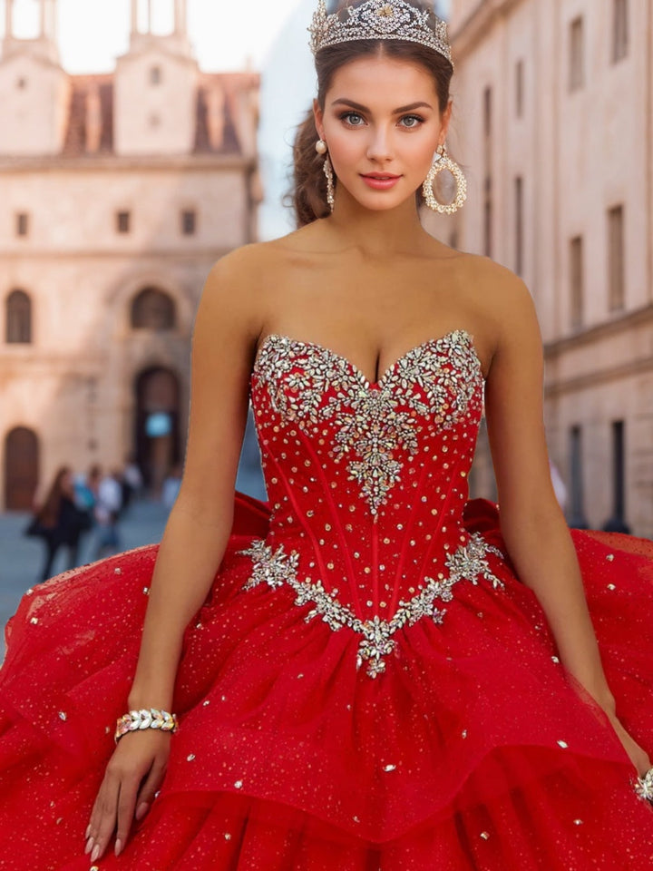 Ball Gown Sweetheart Off-the-Shoulder Sleeveless Floor-length Tulle Long Prom Dresses with Sequins & Beads
